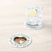 写真モダンユーカリパーソナライズされた結婚ス ラウンドペーパーコースター (インサイチュ)