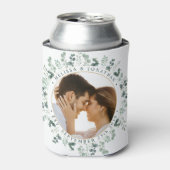 写真モダンユーカリパーソナライズされた結婚ス 缶クーラー (缶正面)