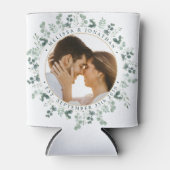 写真モダンユーカリパーソナライズされた結婚ス 缶クーラー (正面)