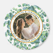 写真モダンユーカリ緑の金ゴールド結婚ズ マグネット (正面)