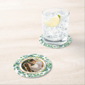 写真モダンユーカリ緑の金ゴールド結婚ズ ラウンドペーパーコースター (インサイチュ)