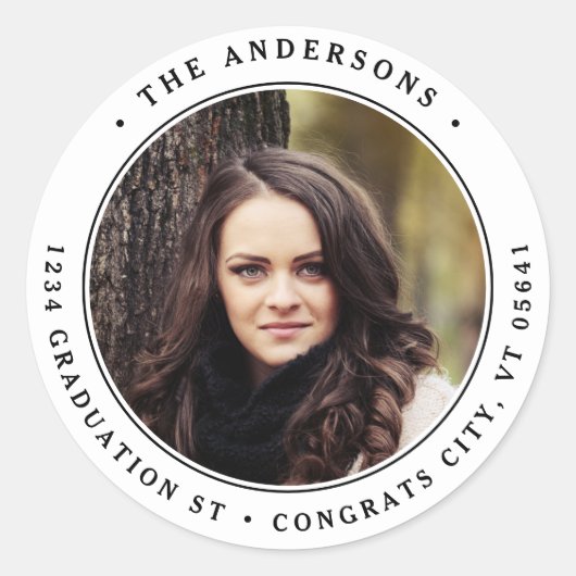 写真モダンラウンドパーソナライズされた差出人住所 ラウンドシール (正面)