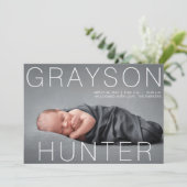  写真モダン上の名前の生まれたばかりの誕生 案内状 (スタンド正面)