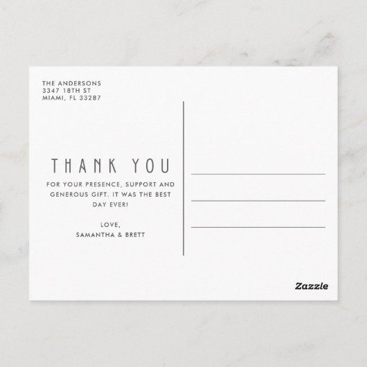 写真モダン予算の結婚ありがとうはがき ポストカード (裏面)