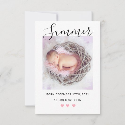 写真モダン付きの誕生発表スクリプト 案内状 (正面)