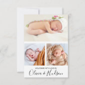 写真モダン付きの誕生発表スクリプト 案内状 (裏面)