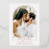 写真モダン付きアーチBoho Arch日付を保存 箔招待状 (正面)