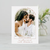 写真モダン付きアーチBoho Arch日付を保存 箔招待状 (立ち正面)