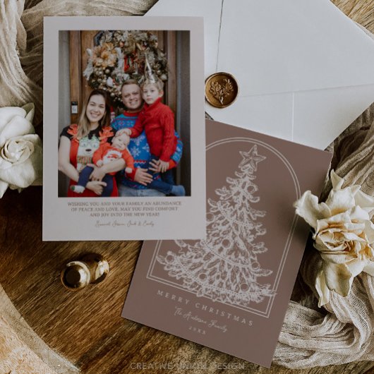 写真モダン付きクリスマスツリースケッチアーチ シーズンカード