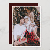 写真モダン付きクリスマスホリデーレッドスクリプト 招待状 (正面/裏面)