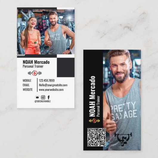 写真モダン付きパーソナルトレーナーフィットネス 名刺 (正面/裏面)