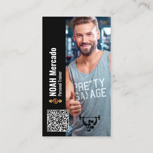 写真モダン付きパーソナルトレーナーフィットネス 名刺 (裏面)