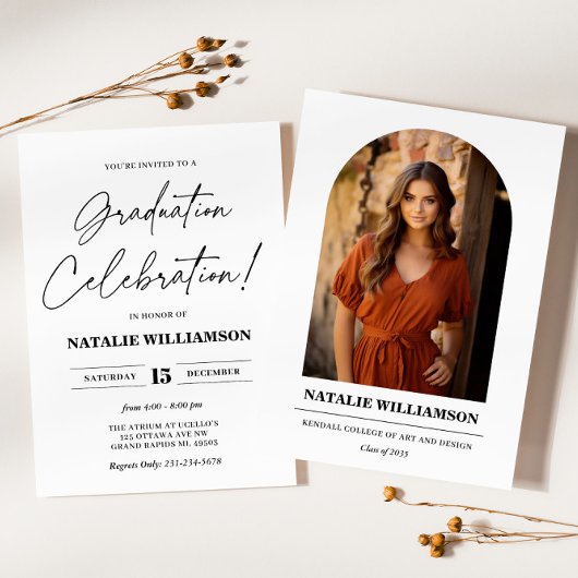 写真モダン付きミニマル卒業招待状 招待状