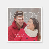 写真モダン付きメリークリスマスオーバーレイ スタンダードカクテルナプキン (正面)
