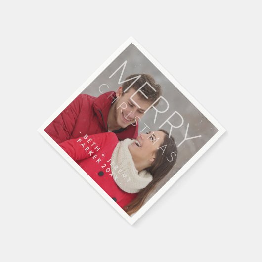 写真モダン付きメリークリスマスオーバーレイ スタンダードカクテルナプキン (角)