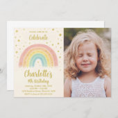 写真モダン付きレインボー誕生日招待状 招待状 (正面/裏面)