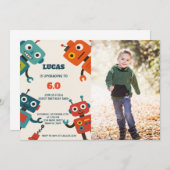 写真モダン付きロボット誕生日招待状 招待状 (正面/裏面)