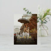 写真モダン付き日付の書道スクリプトの保存 箔招待状ポストカード (立ち正面)