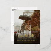 写真モダン付き日付の書道スクリプトの保存 箔招待状ポストカード (正面/裏面)