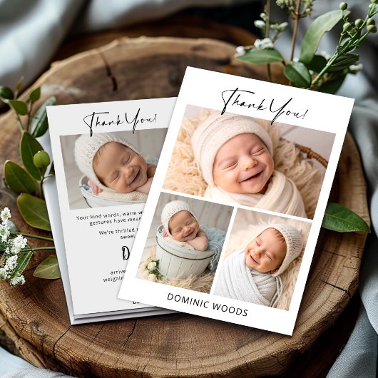 写真モダン付き男の赤ちゃんサンキューカード 案内状