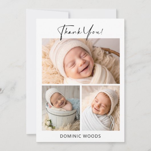写真モダン付き男の赤ちゃんサンキューカード 案内状 (正面)