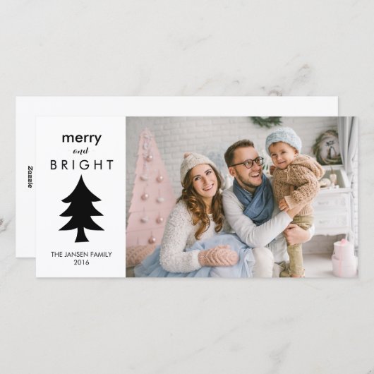 写真モダン付き白黒クリスマスツリー シーズンカード (正面/裏面)