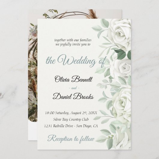 写真モダン付き結婚式招待状カード 招待状 (正面/裏面)