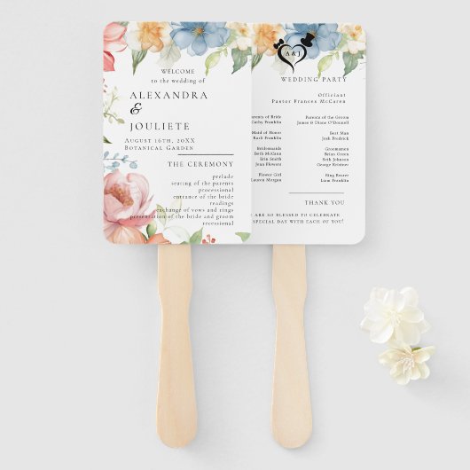 写真モダン付き結婚式 プログラムファン ハンドファン (正面&裏面)