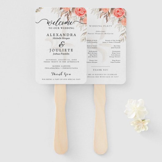 写真モダン付き結婚式 プログラムファン ハンドファン (正面&裏面)