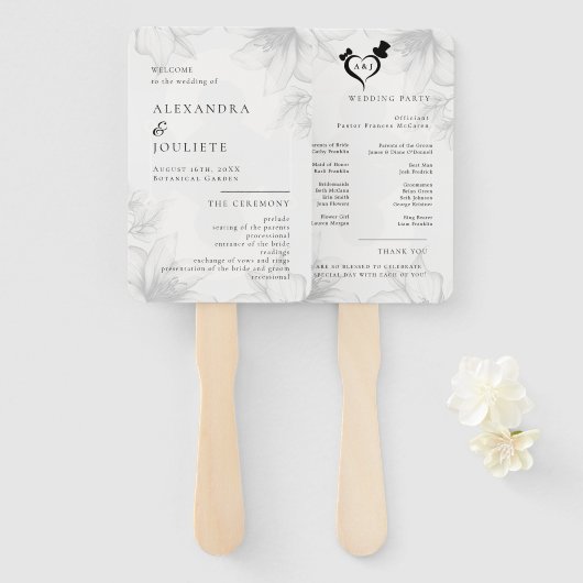 写真モダン付き結婚式 プログラムファン ハンドファン (正面&裏面)