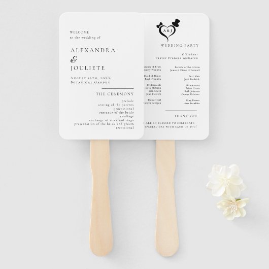 写真モダン付き結婚式 プログラムファン ハンドファン (正面&裏面)