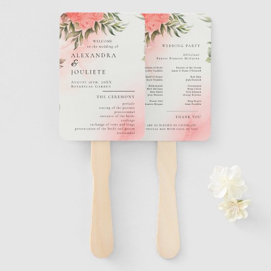 写真モダン付き結婚式 プログラムファン ハンドファン (正面&裏面)