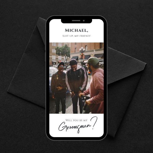 写真モダン付きGroomsmanカード 招待状