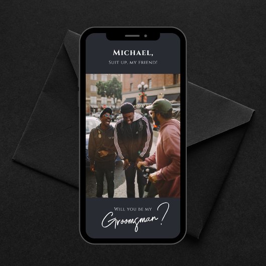 写真モダン付きGroomsmanカード 招待状