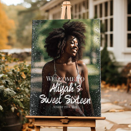 写真モダン付きsweet sixteen歓迎サイン ポスター