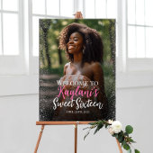 写真モダン付きsweet sixteen歓迎サイン ポスター