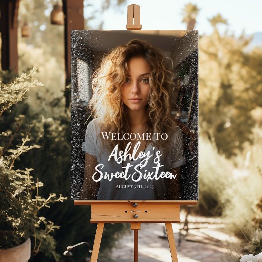 写真モダン付きsweet sixteen歓迎サイン ポスター