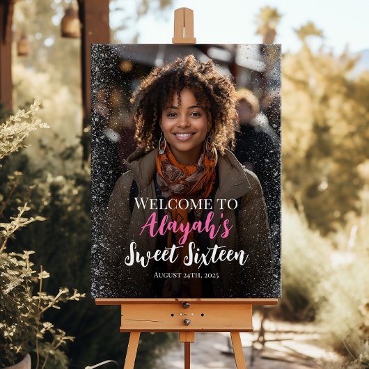 写真モダン付きsweet sixteen歓迎サイン ポスター
