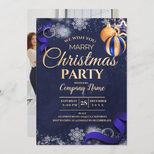 写真モダン会社クリスマスパーティの招待状 招待状 (正面/裏面)