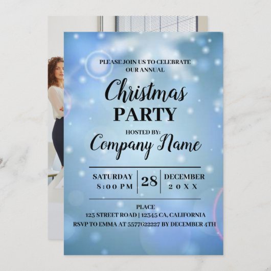 写真モダン会社クリスマスパーティー 招待状 (正面/裏面)
