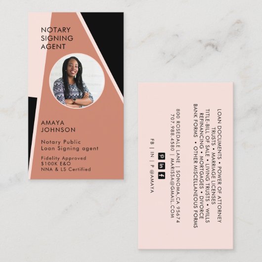 写真モダン公証人署名エージェント名刺 名刺 (正面/裏面)