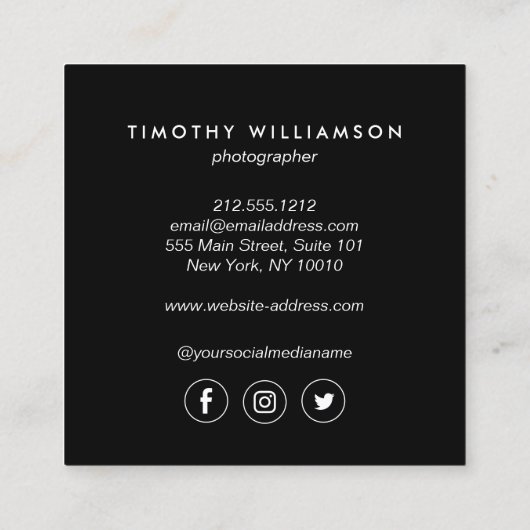 写真モダン円パターン黒 スクエア名刺 (裏面)