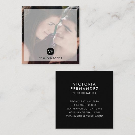 写真モダン円ロゴ写真家 スクエア名刺 (正面/裏面)