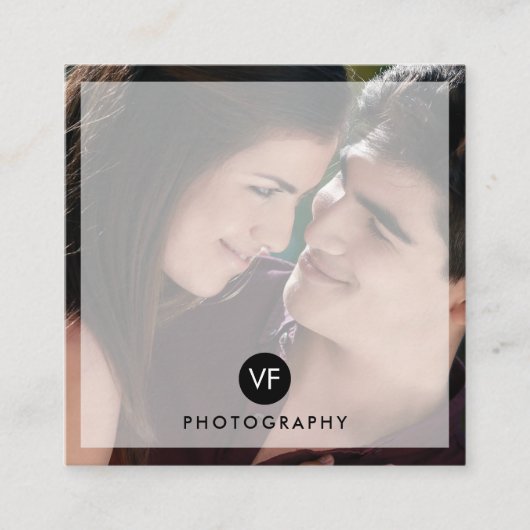 写真モダン円ロゴ写真家 スクエア名刺 (正面)