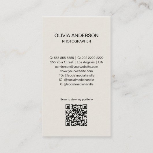 写真モダン写真2枚QRコードシンプル 名刺 (裏面)
