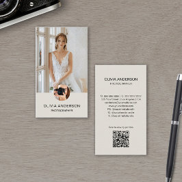 写真モダン写真QRシンプルニュートラルトーン 名刺