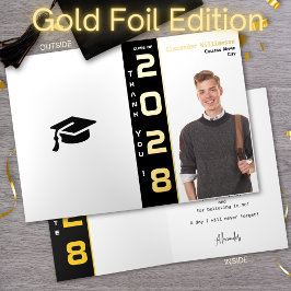 写真モダン卒業ありがとうブラック金ゴールド 箔グリーティングカード