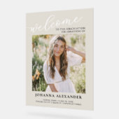 写真モダン卒業へようこそ アクリルサイン (傾斜)