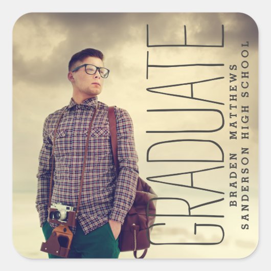 写真モダン卒業ステッカー スクエアシール (正面)