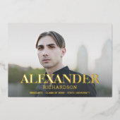 写真モダン卒業パーティーの名前 箔招待状 (正面)